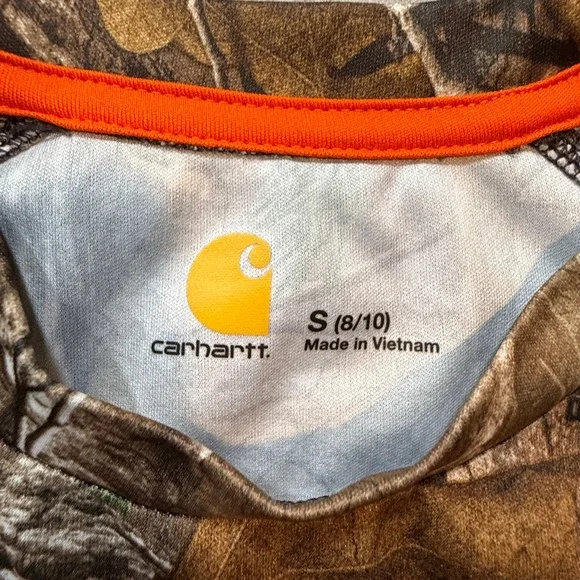 Carhartt RealTree Outdoors Hunting Wear Long Sleeve Camo Shirt Kids Size S 8/10 - Picture 3 of 7
